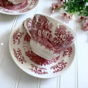 Vintage Pink Johnson Bros Windsor Ware Mount Vernon Oversized Teacup ONE SET